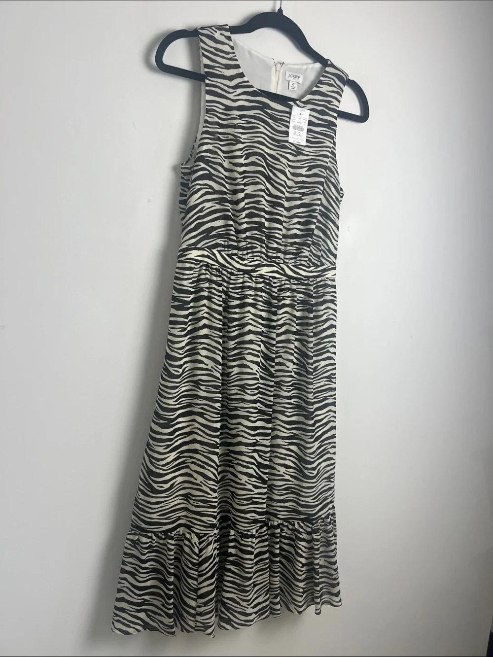 NEW J.Crew Factory Size 2 Black And Cream Zebra-Stripe Sleeveless Midi Dress
